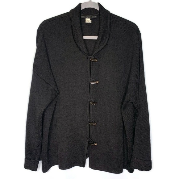 Peruvian Connection Women’s Black Collared Toggles Closure Cardigan Knit Jacket - Picture 1 of 7